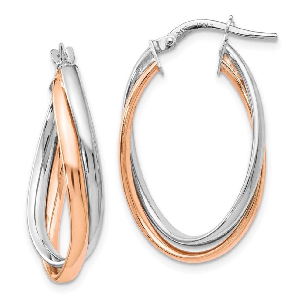4 x 20mm (3/4 Inch) 14k White and Rose Gold Double Oval Hoop Earrings - Picture 1 of 5